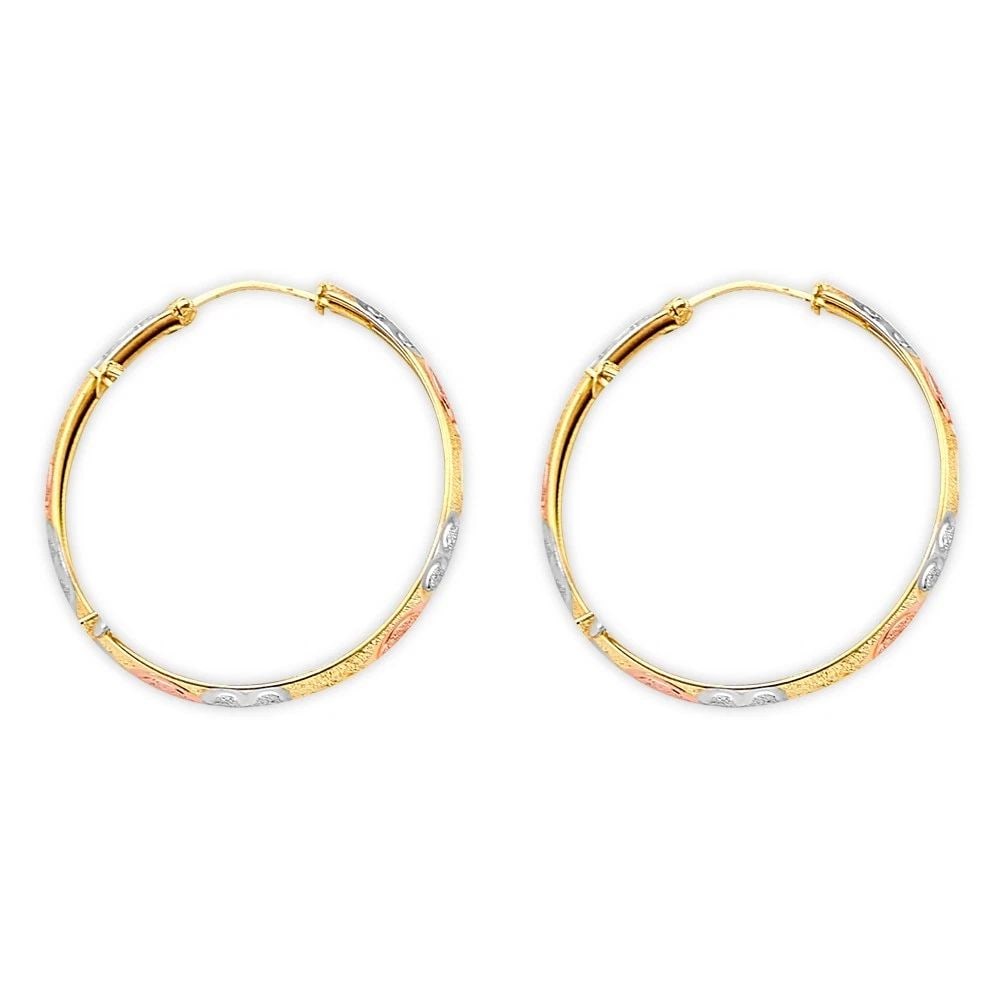 NEW 14K TRI COLOR GOLD DC HEART HOOP EARRINGS: NEW 14K TRI COLOR GOLD DC HEART HOOP EARRINGS DC HEART HOOP EARRINGS NEW 14K TRI COLOR GOLD HEIGHT - 35 mm WIDTH - 35 mm Apx WEIGHT - 2.6 g