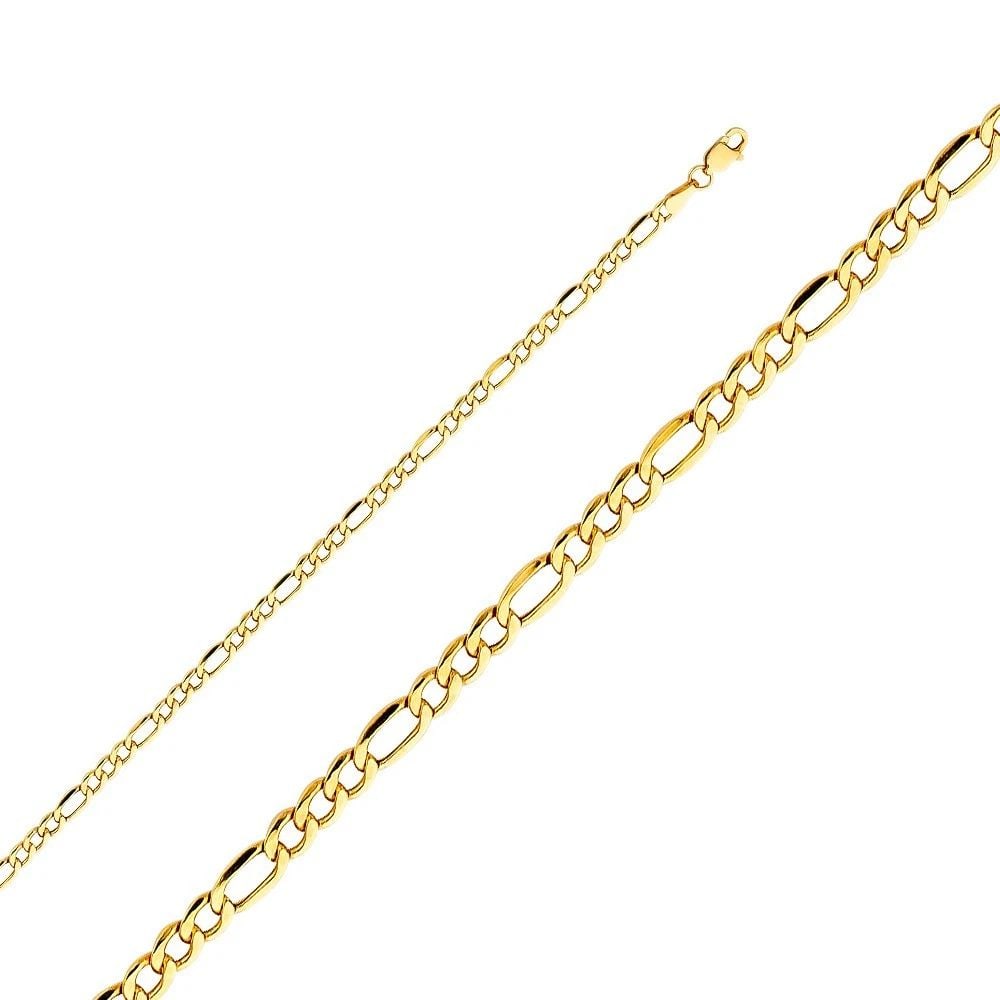 NEW 14K YELLOW GOLD 080(3.2MM) HOLLOW FIGARO 3+1 CHAIN (1 of 2)