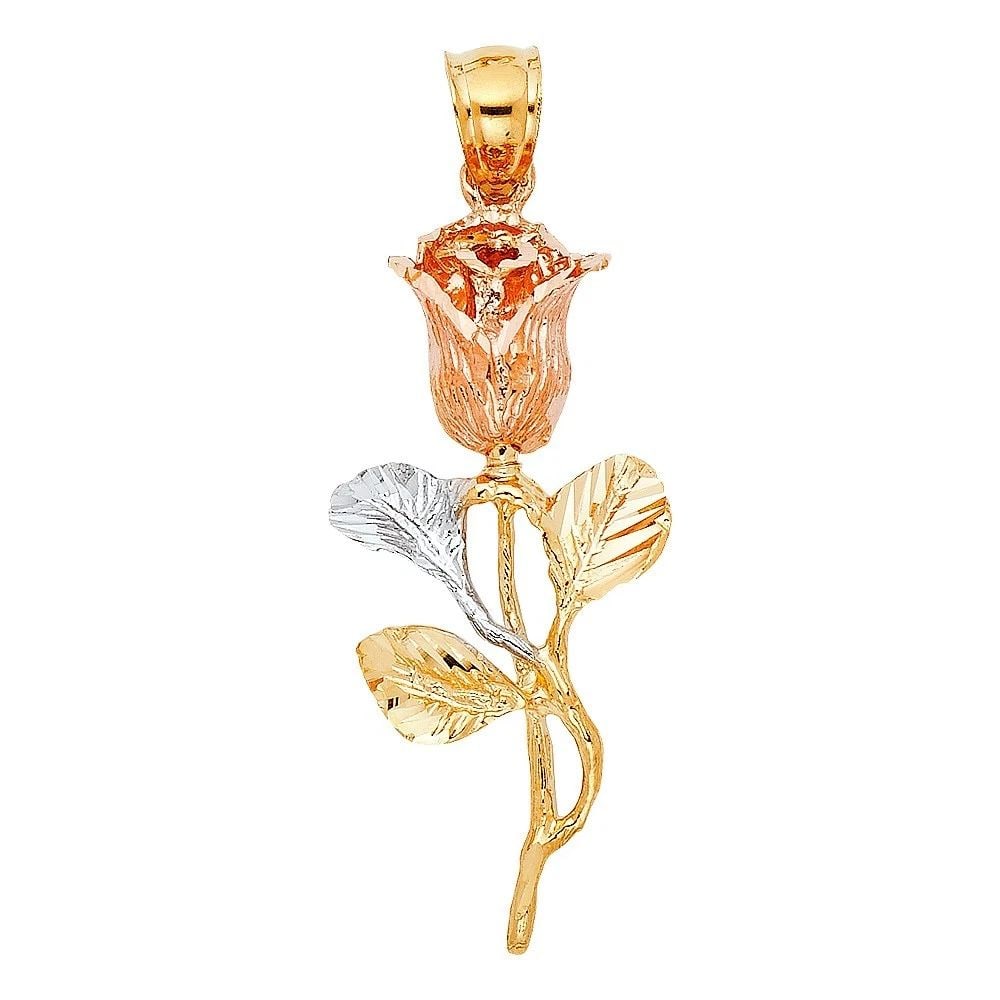 NEW 14K TRI COLOR GOLD ROSE PENDANT: NEW 14K TRI COLOR GOLD ROSE PENDANT ROSE PENDANT NEW 14K TRI COLOR GOLD Height : 45 mm Width : 15 mm Apx. WEIGHT : 3.4g