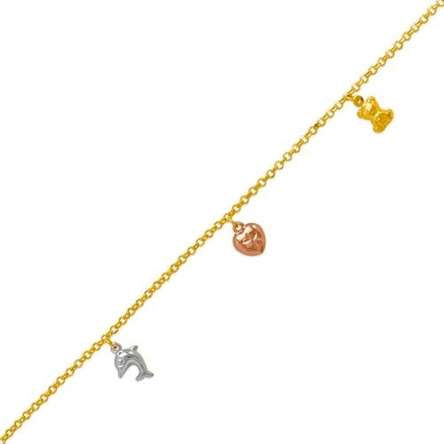 NEW 14K TRICOLOR GOLD CHARM ANKLET (1 of 2)
