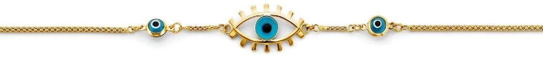 NEW 14K YELLOW GOLD EVIL EYE CENTER BRACELET: NEW 14K YELLOW GOLD EVIL EYE CENTER BRACELET EVIL EYE CENTER BRACELET NEW 14K YELLOW GOLD LENGTH - 7+1in Apx WEIGHT - 3.4g