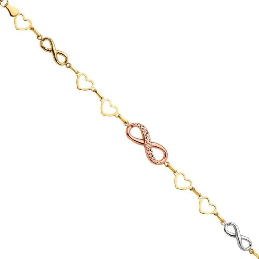 NEW 14K TRI COLOR GOLD FANCY BRACELET: NEW 14K TRI COLOR GOLD FANCY BRACELET FANCY BRACELET NEW 14K TRI COLOR GOLD LENGTH - 7.25in Apx WEIGHT - 3.4g