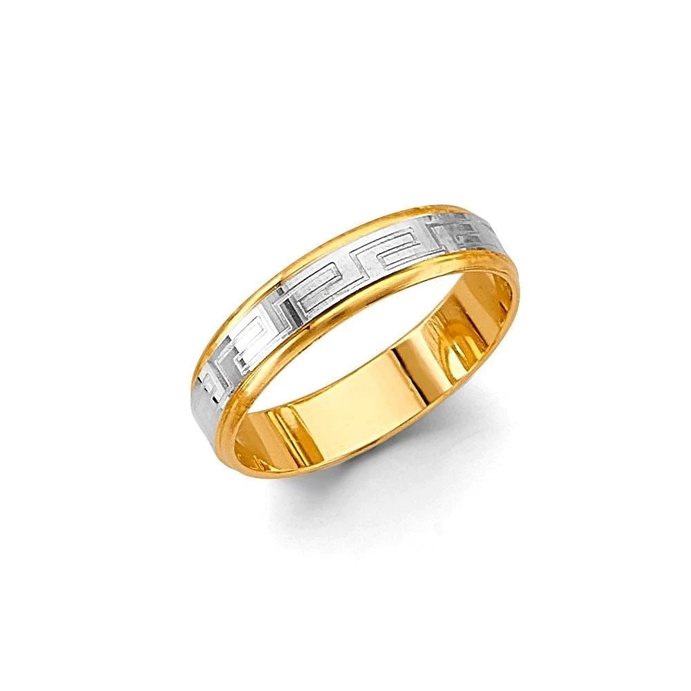 NEW 14K TWO TONE GOLD 5MM GREEK DESIGN WEDDING BAND - SIZE 10: NEW 14K TWO TONE GOLD 5MM GREEK DESIGN WEDDING BAND - SIZE 10 5MM GREEK DESIGN WEDDING BAND - SIZE 10 NEW 14K TWO TONE GOLD WIDTH : WEIGHT : 3.4g