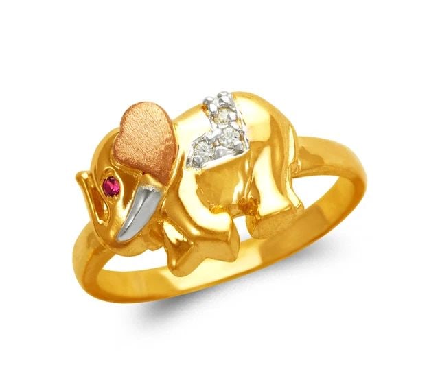 NEW 14K TRICOLOR GOLD LADIES SMALL ELEPHANT FASHION RING (1 of 2)