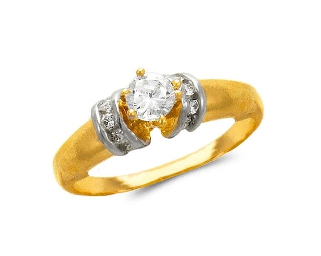 NEW 14K TWO TONE GOLD LADIES FASHION SOLITAIRE RING (1 of 2)