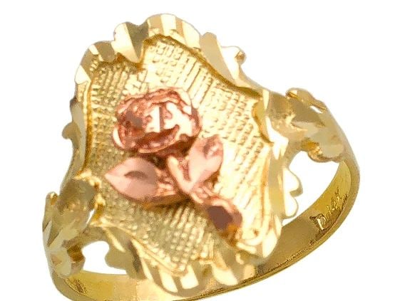 NEW 14K TWO TONE GOLD LADIES ROSE FILIGREE RING (1 of 2)