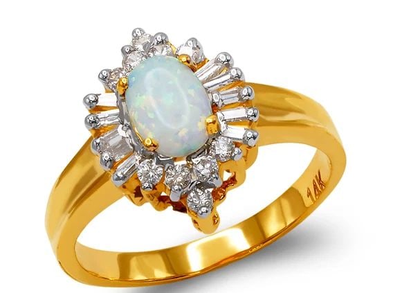 NEW 14K TWO TONE GOLD LADIES OPAL RING (1 of 2)