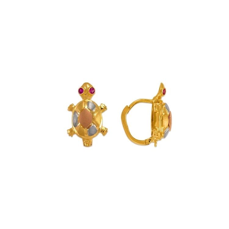 NEW 14K TRICOLOR GOLD FANCY TURTLE EARRINGS (1 of 2)