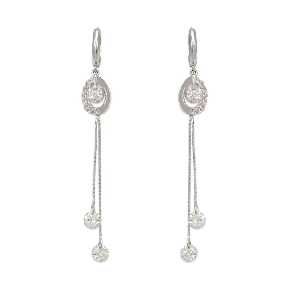 NEW 14K WHITE GOLD FANCY DESIGN DANGLING EARRINGS (1 of 2)