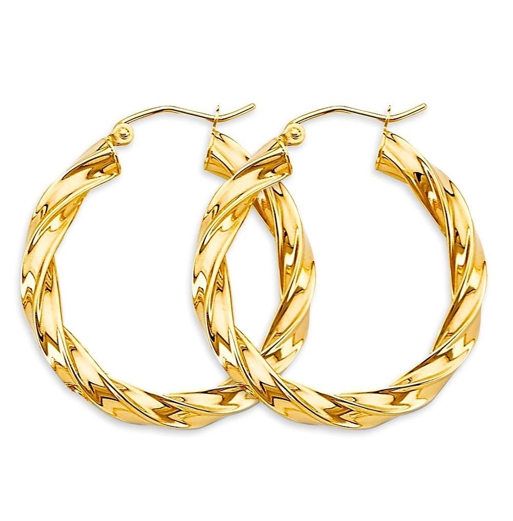 NEW 14K YELLOW GOLD 4MM TWISTED HOOP EARRINGS (1 of 2)