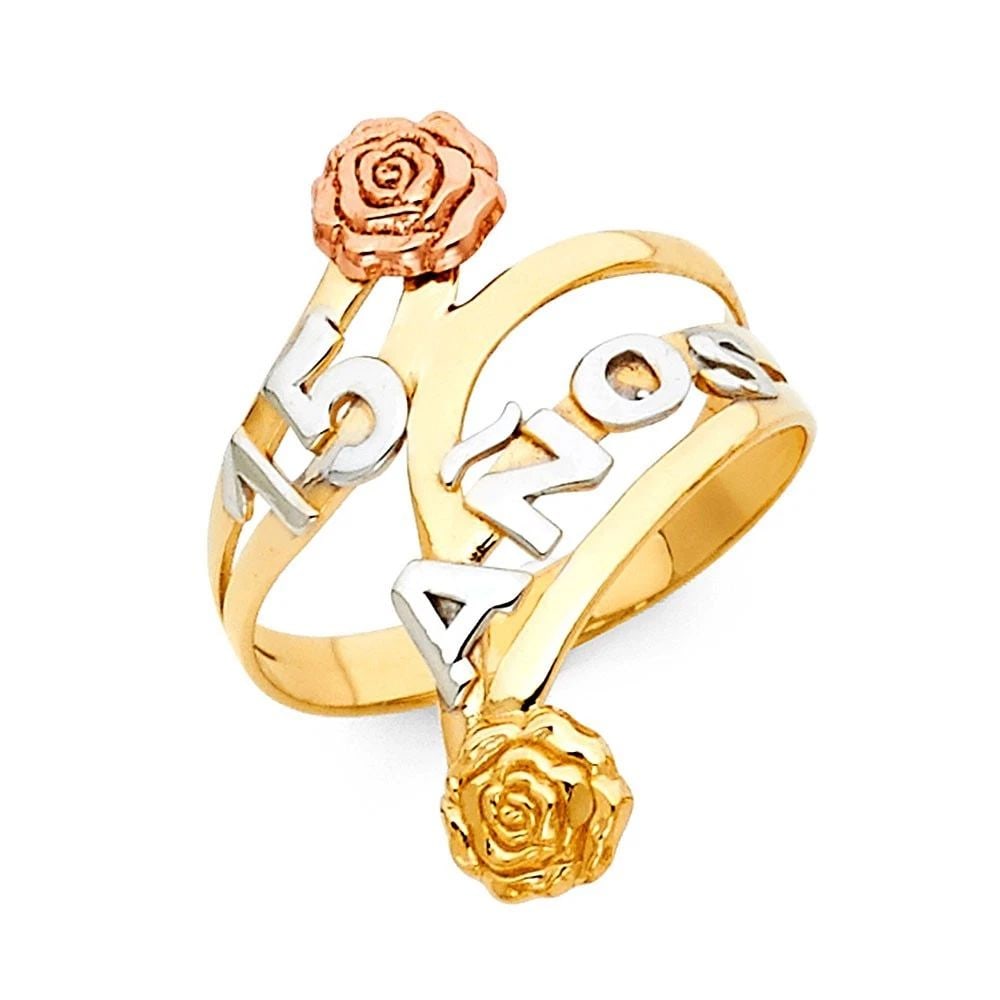 NEW 14K TRI COLOR GOLD 15 YEARS RING - SIZE 7 (1 of 2)