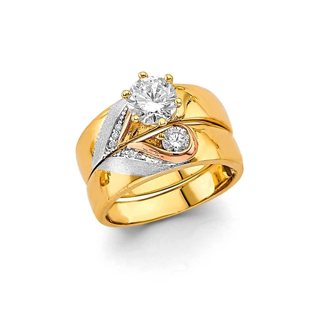 NEW 14K TWO TONE GOLD LADIES WEDDING BAND/TRIO SET - SIZE 7: NEW 14K TWO TONE GOLD LADIES WEDDING BAND/TRIO SET LADIES WEDDING BAND/TRIO SET NEW 14K TWO TONE GOLD WIDTH : WEIGHT : 3.4g