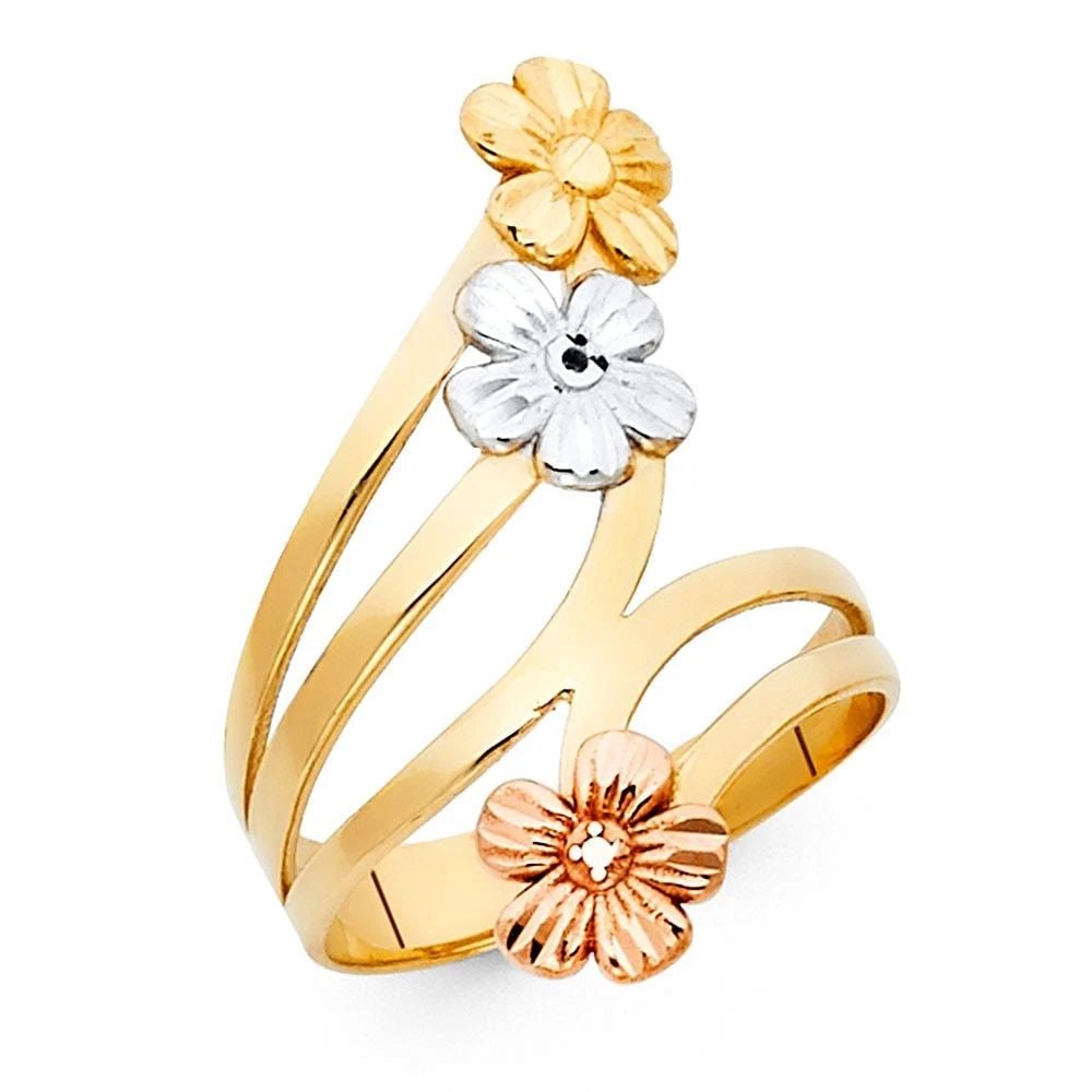 NEW 14K TRI COLOR GOLD FLOWER RING - SIZE 7: NEW 14K TRI COLOR GOLD FLOWER RING FLOWER RING NEW 14K TRI COLOR GOLD WIDTH: 27 mm Apx. WEIGHT: 3.3g