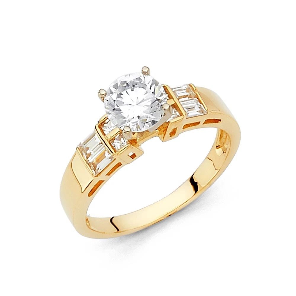 NEW 14K YELLOW GOLD ROUND ENGAGEMENT RING WITH PRINCESS BAGUETTE SIDE (1 of 2)