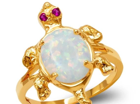 NEW 14K TWO TONE GOLD LADIES OPAL TURTLE RING (1 of 2)