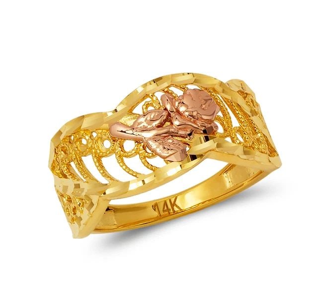 NEW 14K TWO TONE GOLD LADIES ROSE FILIGREE RING: NEW 14K TWO TONE GOLD LADIES ROSE FILIGREE RING LADIES ROSE FILIGREE RING NEW 14K NOT FOUND GOLD Apx. WEIGHT: 3.3g