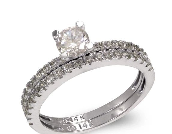 NEW 14K WHITE GOLD LADIES FANCY WHITE TWO-PIECE RING (1 of 2)