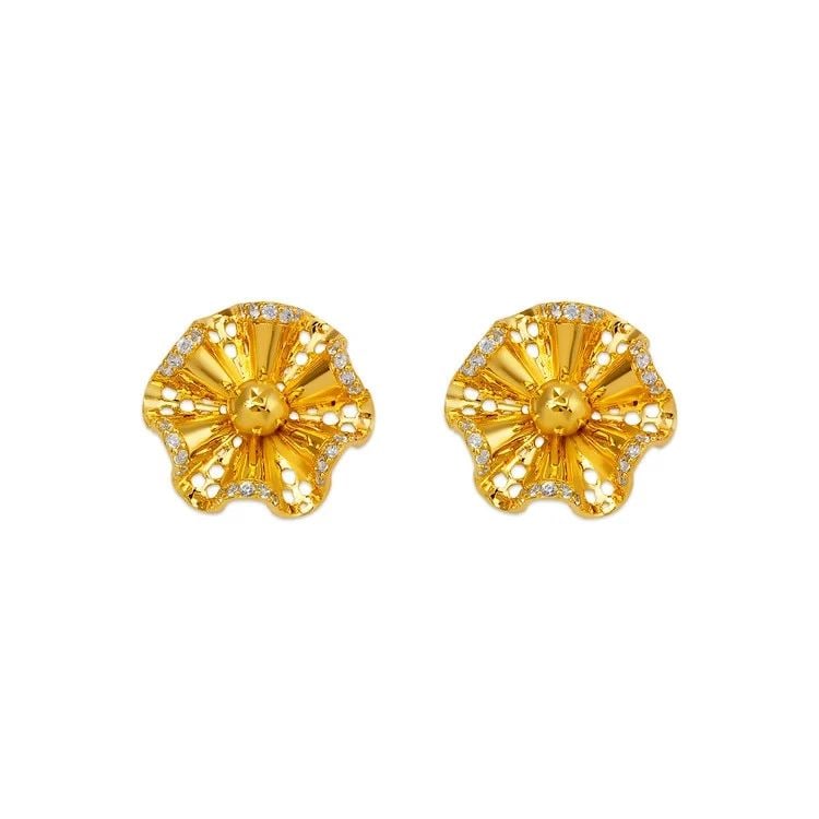 NEW 14K YELLOW GOLD FANCY FLOWER STUD EARRINGS (1 of 2)