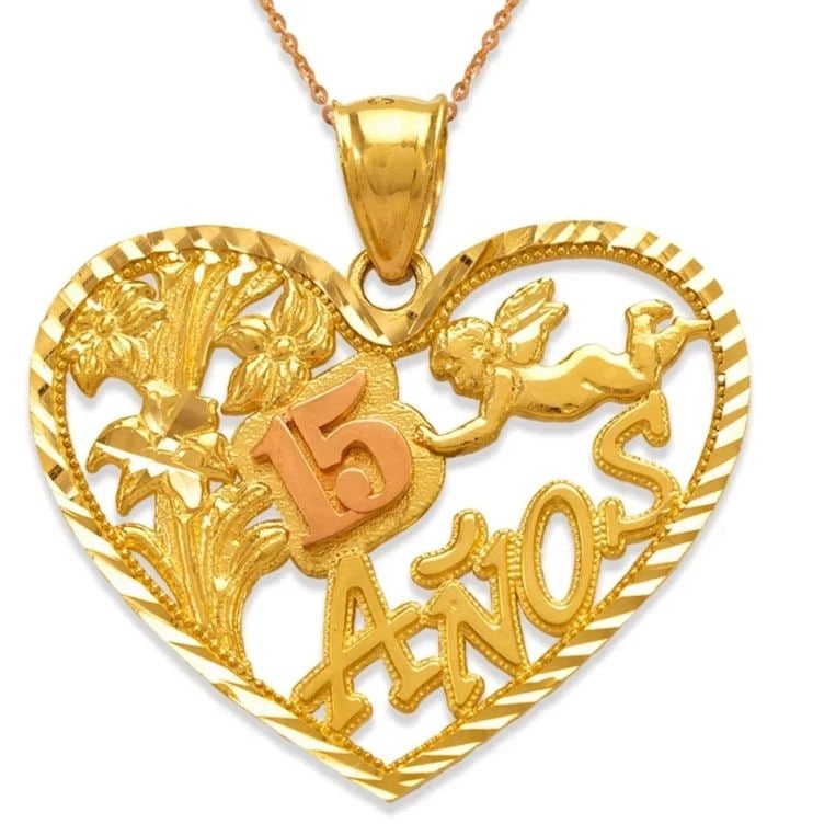 NEW 14K TWO TONE GOLD 15 ANOS HEART PENDANT: NEW 14K TWO TONE GOLD 15 ANOS HEART PENDANT 15 ANOS HEART PENDANT NEW 14K TWO TONE GOLD Apx. WIDTH: 31x25mm Apx WEIGHT: 3.3g