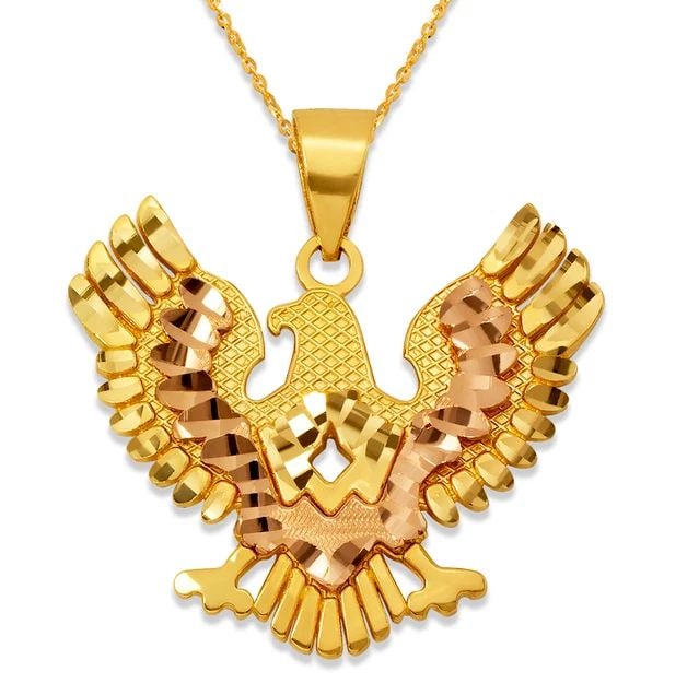 NEW 14K TRICOLOR GOLD 23MM EAGLE PENDANT: NEW 14K TRICOLOR GOLD 23MM EAGLE PENDANT 23MM EAGLE PENDANT NEW 14K TRICOLOR GOLD Apx. WIDTH: 24x23mm Apx WEIGHT: 3.3g
