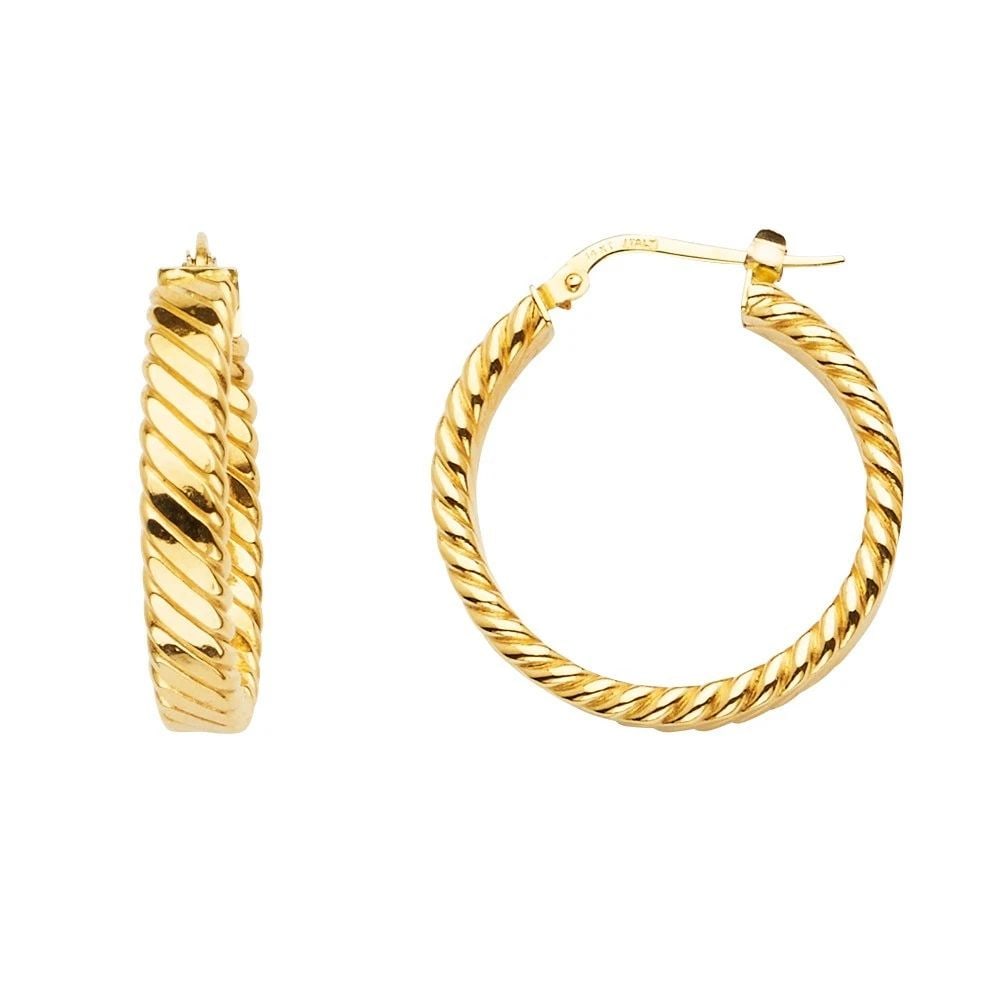 NEW 14K YELLOW GOLD BRAIDED HOOP EARRINGS: NEW 14K YELLOW GOLD BRAIDED HOOP EARRINGS BRAIDED HOOP EARRINGS NEW 14K YELLOW GOLD HEIGHT - 27 mm WIDTH - 27 mm Apx WEIGHT - 2.4 g