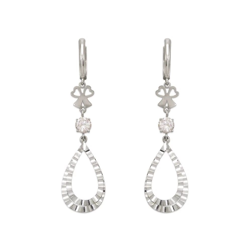 NEW 14K WHITE GOLD FANCY DOUBLE TEARDROP EARRINGS (1 of 2)