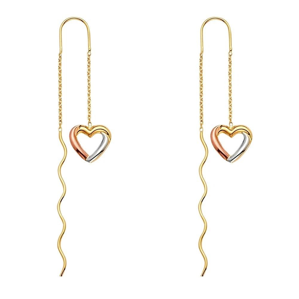 NEW 14K TRI COLOR GOLD HEART DOUBLE LINE EARRINGS: NEW 14K TRI COLOR GOLD HEART DOUBLE LINE EARRINGS HEART DOUBLE LINE EARRINGS NEW 14K TRI COLOR GOLD HEIGHT - 60 mm WIDTH - 10 mm Apx WEIGHT - 2.4 g