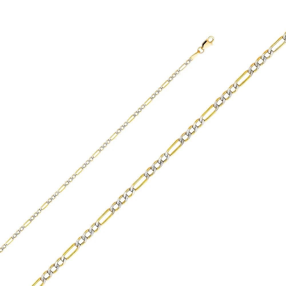 NEW NEW 14K YELLOW GOLD 2.5MM HOLLOW FIGARO 3+1 WP CHAIN: NEW 14K YELLOW GOLD 2.5MM HOLLOW FIGARO 3+1 WP CHAIN HOLLOW FIGARO 3+1 WP CHAIN NEW 14K YELLOW GOLD WIDTH: 2.3mm AVERAGE Apx WEIGHT: 2.2g