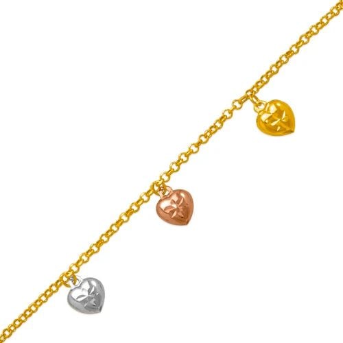 NEW 14K TRICOLOR GOLD CHARM ANKLET: NEW 14K TRICOLOR GOLD CHARM ANKLET CHARM ANKLET NEW 14K TRICOLOR GOLD LENGTH: 10" inch Apx WEIGHT: 3.1g