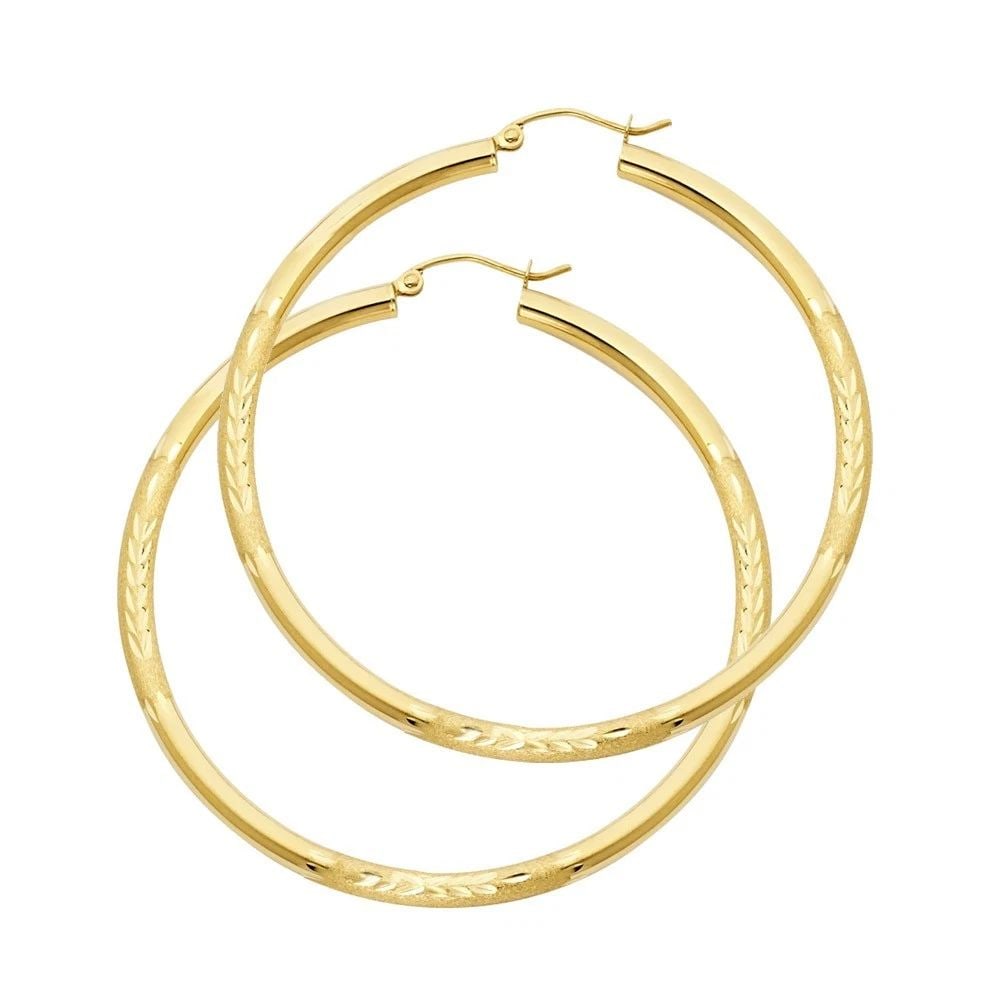 NEW 14K YELLOW GOLD 3MM BUDDED DC HOOP EARRINGS: NEW 14K YELLOW GOLD 3MM BUDDED DC HOOP EARRINGS 3MM BUDDED DC HOOP EARRINGS NEW 14K YELLOW GOLD HEIGHT - 45 mm WIDTH - 45 mm Apx WEIGHT - 3.1 g