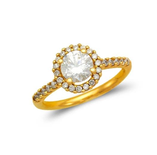 NEW 14K YELLOW GOLD LADIES FANCY HALO SOLITAIRE RING (1 of 2)