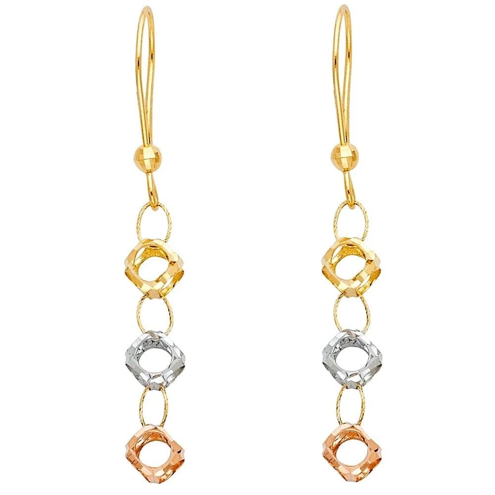 NEW 14K TRI COLOR GOLD PERFORATED 3BALL HANGING EARRINGS (TRI COLOR GOLD) (1 of 2)