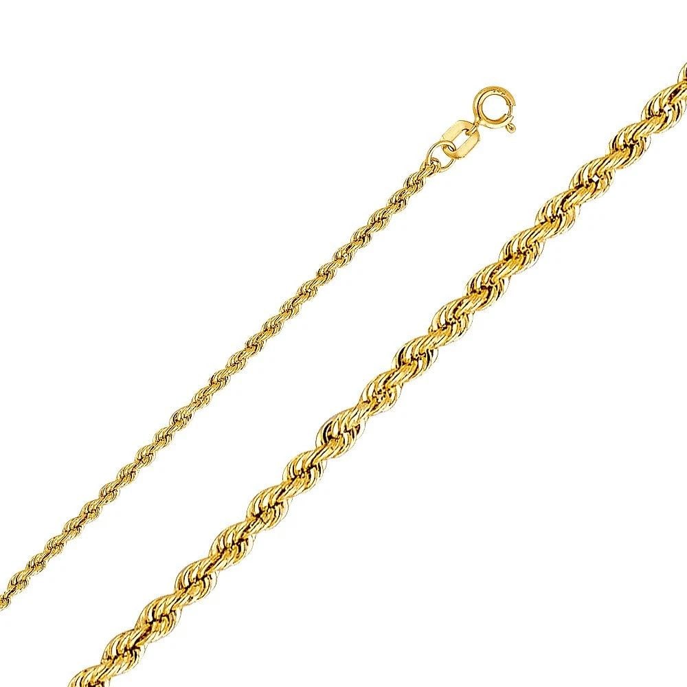 NEW 14K YELLOW GOLD HOLLOW ROPE 1.8MM CHAIN: 14K YELLOW GOLD HOLLOW ROPE 1.8MM CHAIN HOLLOW ROPE 1.8MM CHAIN NEW 14K YELLOW GOLD WIDTH: mm AVERAGE Apx WEIGHT: 2.2g