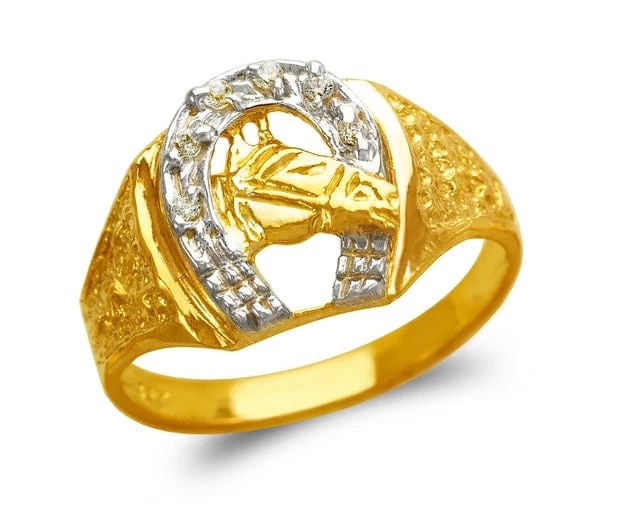 NEW 14K TWO TONE GOLD LADIES HORSE HORSESHOE FASHION RING (1 of 2)