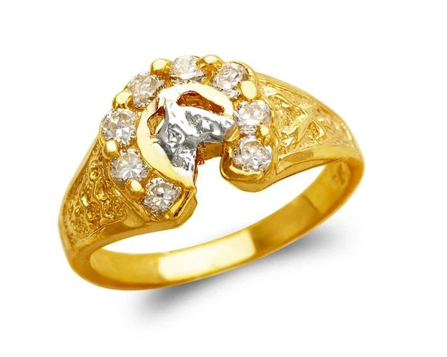 NEW 14K TWO TONE GOLD LADIES HORSE HORSESHOE FASHION RING (1 of 2)