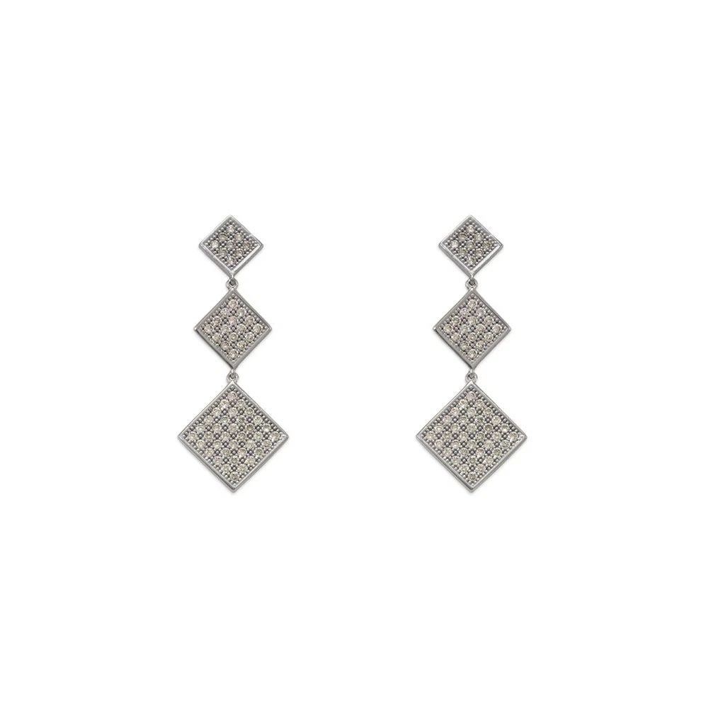 NEW 14K WHITE GOLD FANCY DIAMOND DROP STUD EARRINGS (1 of 2)