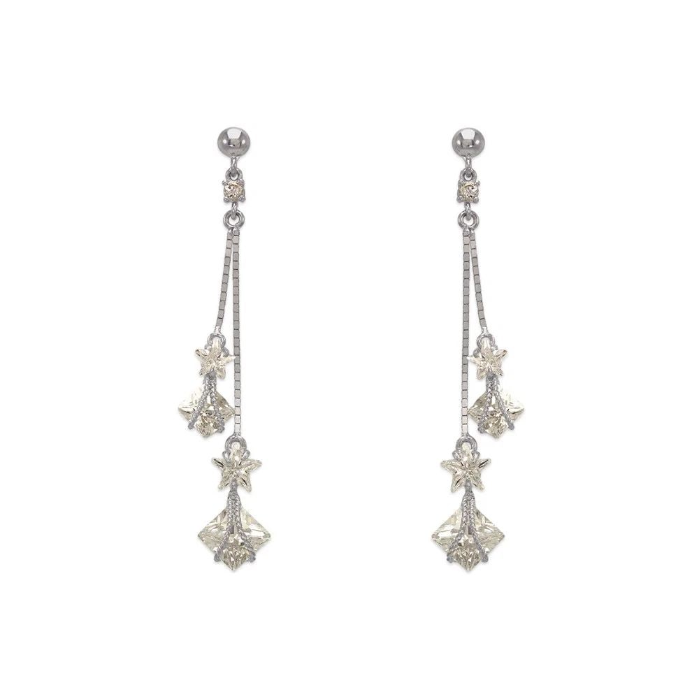 NEW 14K WHITE GOLD FANCY STONE DANGLING EARRINGS: NEW 14K WHITE GOLD FANCY STONE DANGLING EARRINGS FANCY STONE DANGLING EARRINGS NEW 14K WHITE GOLD Width: Approx. 7x50mm Apx WEIGHT: 3g