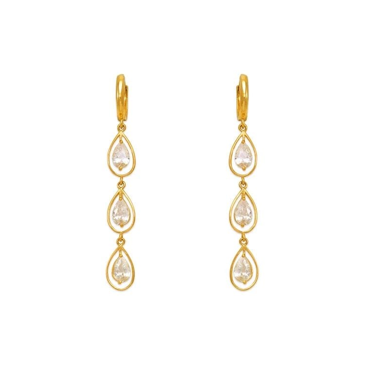 NEW 14K YELLOW GOLD FANCY TRIPLE TEARDROP EARRINGS (1 of 2)