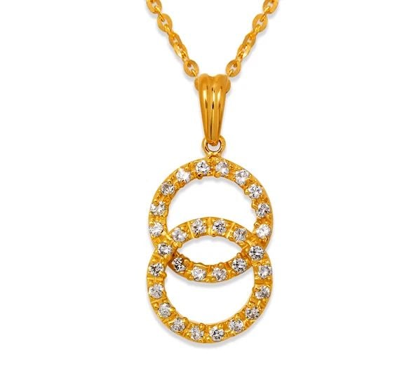 NEW 14K YELLOW GOLD DOUBLE CIRCLE PENDANT: NEW 14K YELLOW GOLD DOUBLE CIRCLE PENDANT DOUBLE CIRCLE PENDANT NEW 14K YELLOW GOLD Apx. WIDTH: 13x20mm Apx WEIGHT: 3.0g