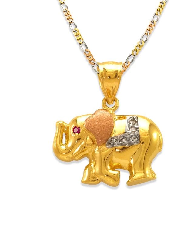 NEW 14K TRICOLOR GOLD FANCY ELEPHANT PENDANT: NEW 14K TRICOLOR GOLD FANCY ELEPHANT PENDANT FANCY ELEPHANT PENDANT NEW 14K TRICOLOR GOLD Apx. WIDTH: 20x13mm Apx WEIGHT: 3.0g