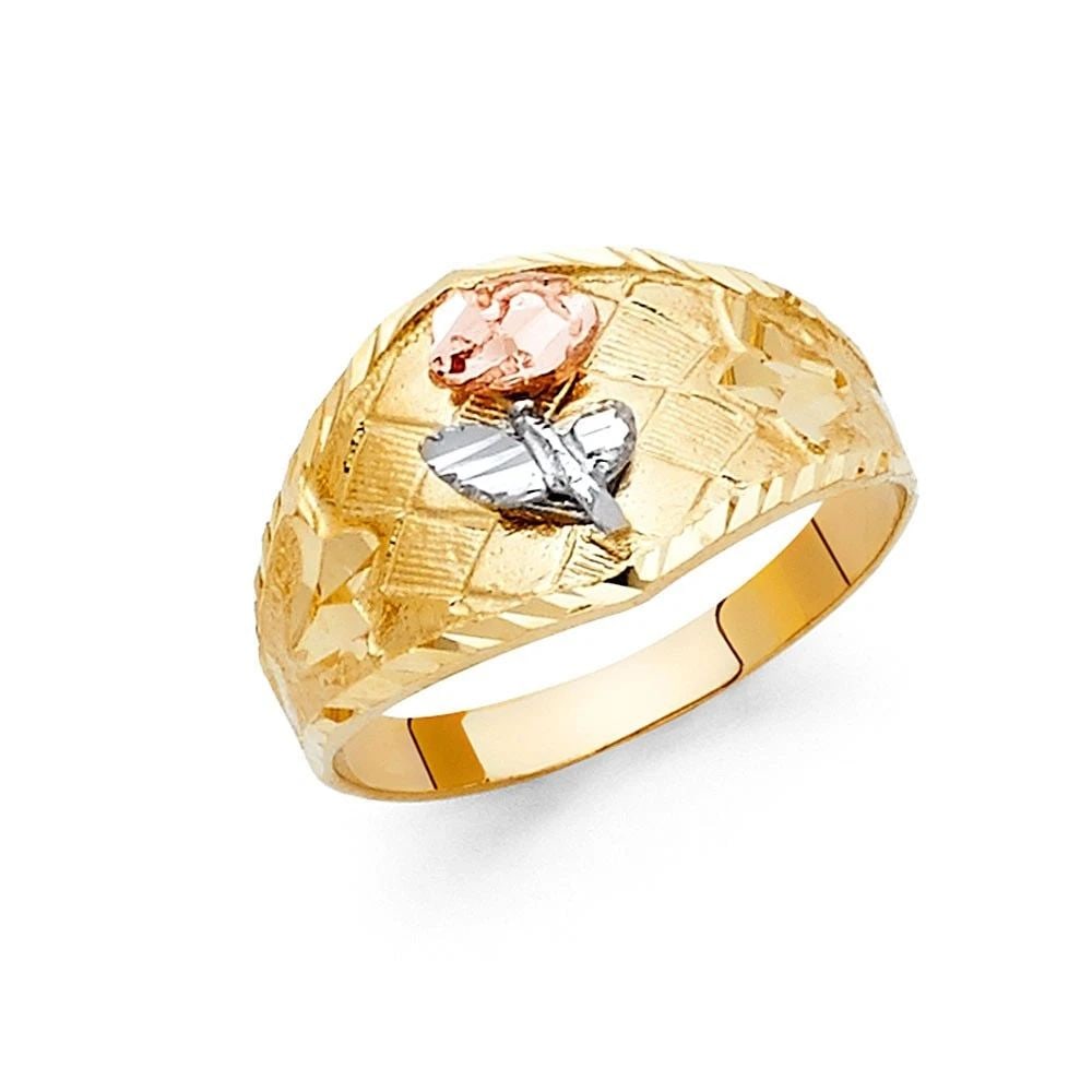 NEW 14K TRI COLOR GOLD FANCY FLOWER RING - SIZE 7: NEW 14K TRI COLOR GOLD FANCY FLOWER RING FANCY FLOWER RING NEW 14K TRI COLOR GOLD WIDTH : 11 mm WEIGHT : 3g