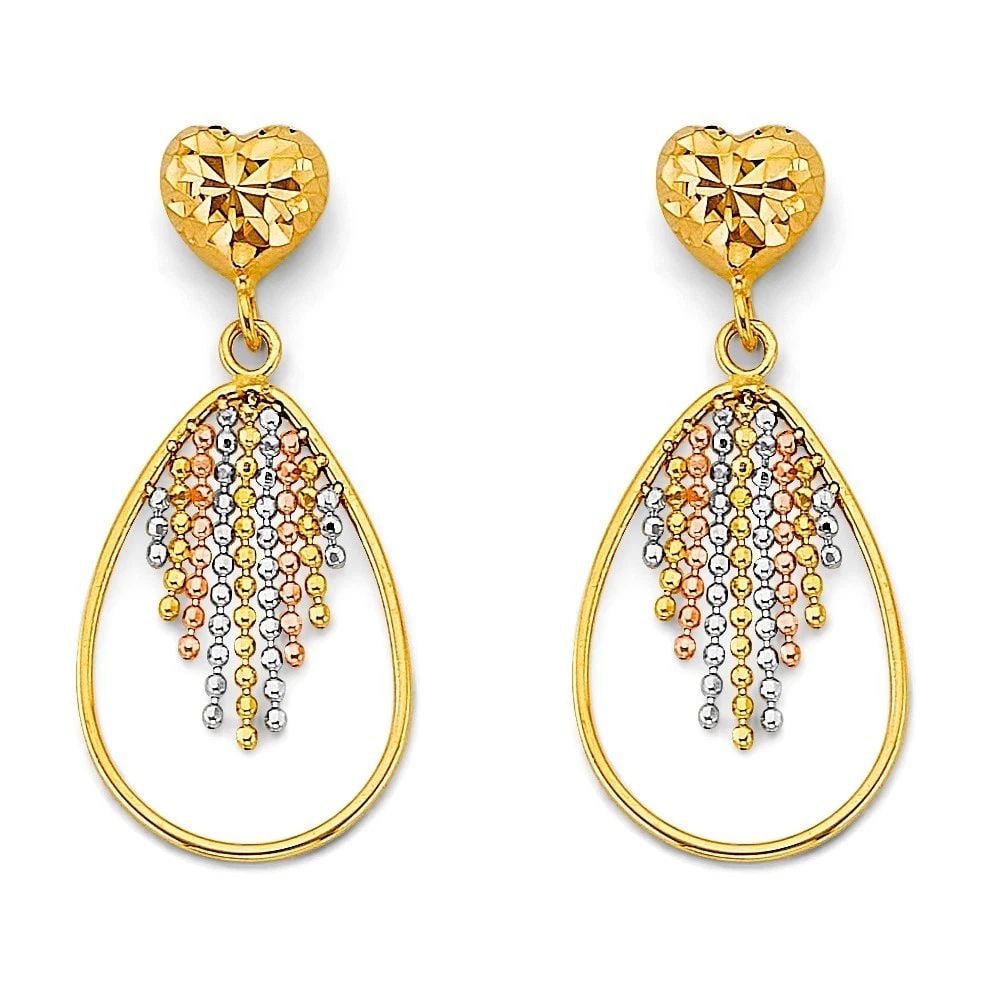 NEW 14K TRI COLOR GOLD DC CHANDELIER HANGING EARRINGS: NEW 14K TRI COLOR GOLD DC CHANDELIER HANGING EARRINGS DC CHANDELIER HANGING EARRINGS NEW 14K TRI COLOR GOLD HEIGHT - 30 mm WIDTH - 13 mm Apx WEIGHT - 2.2 g