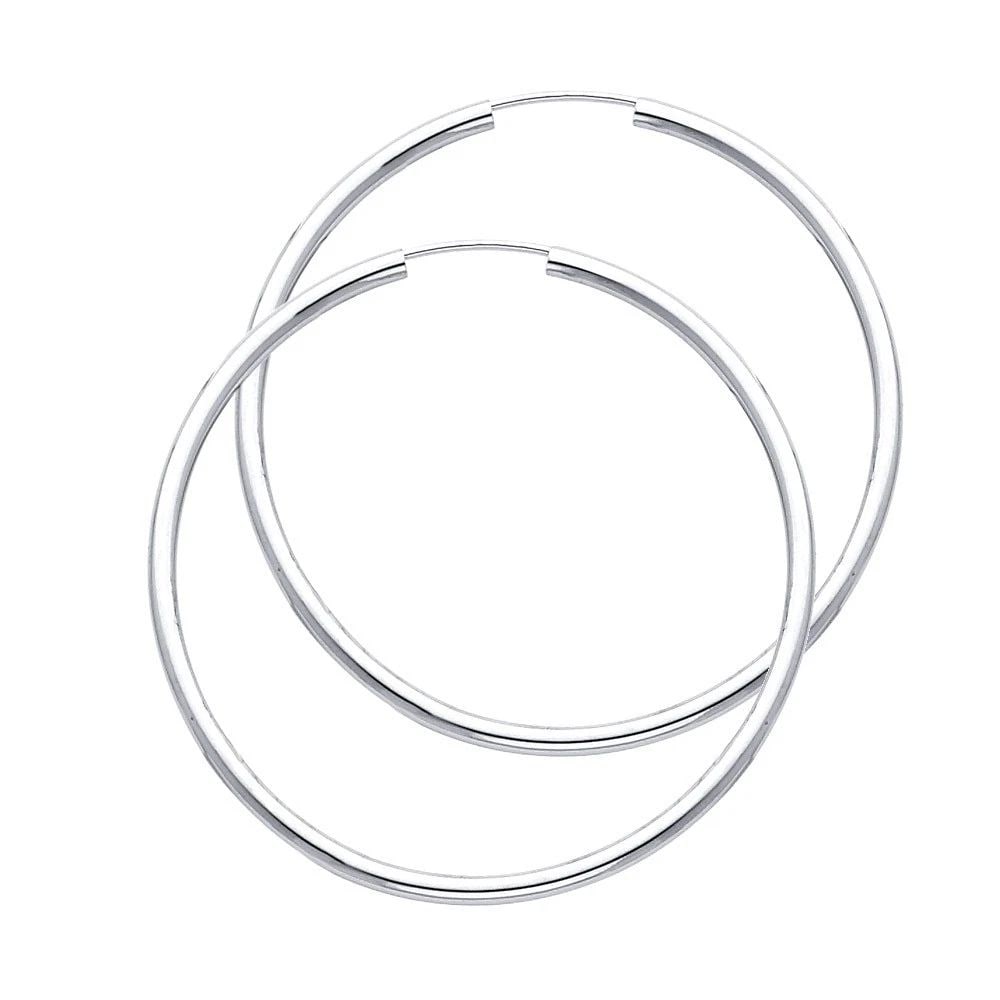 NEW 14K WHITE GOLD 2MM ROUND TUBE POLISHED ENDLESS HOOP EARRINGS (45MM): NEW 14K WHITE GOLD 2MM ROUND TUBE POLISHED ENDLESS HOOP EARRINGS (45MM) 2MM ROUND TUBE POLISHED ENDLESS HOOP EARRINGS (45MM) NEW 14K WHITE GOLD Height : 45 mm Width : 45 mm Weight : 2.2g