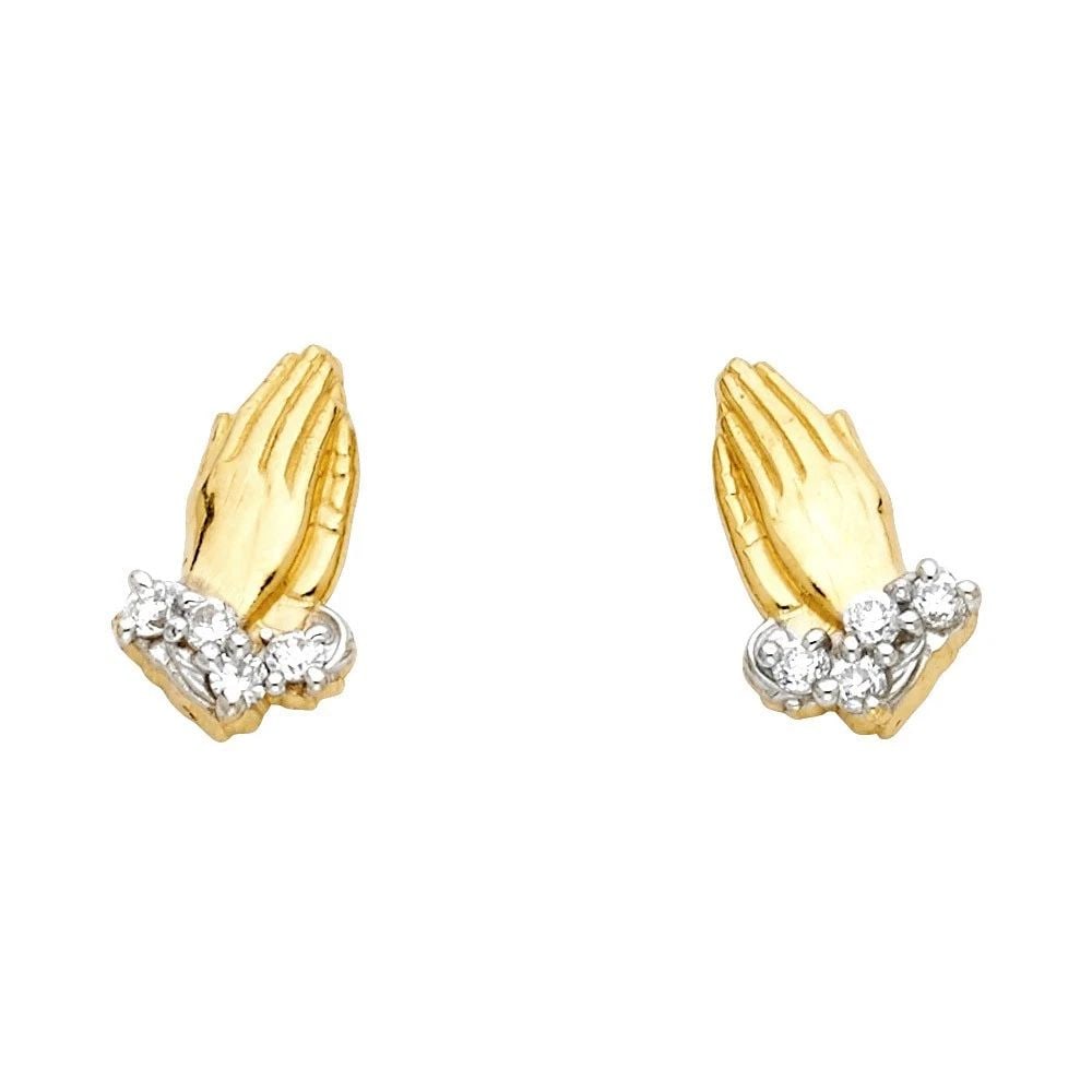NEW 14K TWO TONE GOLD PRAY HAND POST EARRINGS (1 of 2)