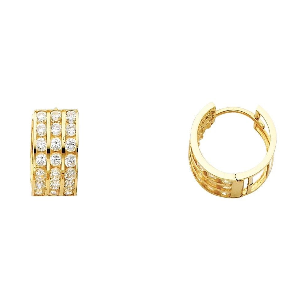 NEW 14K YELLOW GOLD TRIPLE HUGGIES EARRINGS: NEW 14K YELLOW GOLD TRIPLE HUGGIES EARRINGS (ER266) TRIPLE HUGGIES EARRINGS (ER266) NEW 14K YELLOW GOLD HEIGHT - 15 mm WIDTH - 15 mm Apx WEIGHT - 2.1 g