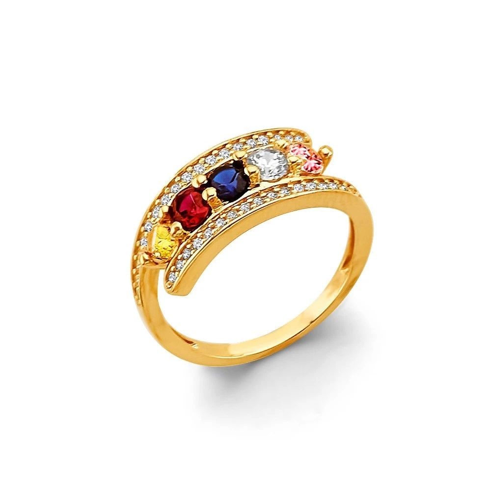NEW 14K YELLOW GOLD 5 STONE MONTH RING: NEW 14K YELLOW GOLD CZ 5 STONE MONTH RING CZ 5 STONE MONTH RING NEW 14K YELLOW GOLD WIDTH : WEIGHT : 2.9g