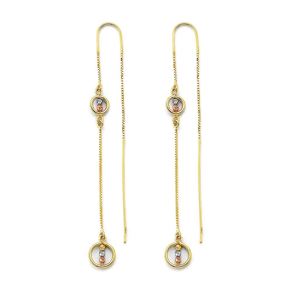 NEW 14K TRI COLOR GOLD DOUBLE LINE EARRINGS: NEW 14K TRI COLOR GOLD DOUBLE LINE EARRINGS DOUBLE LINE EARRINGS NEW 14K TRI COLOR GOLD HEIGHT - 75 mm WIDTH - 8 mm Apx WEIGHT - 2.2 g