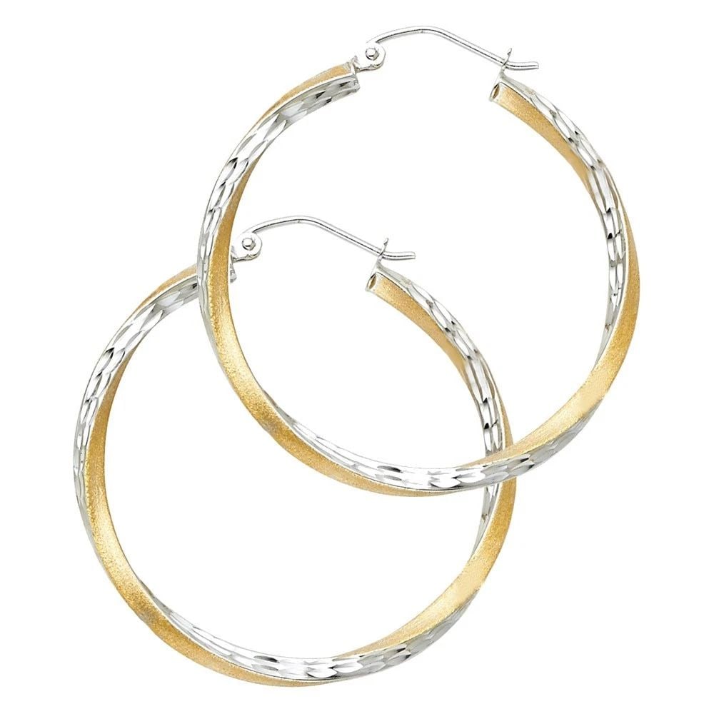 NEW 14K TWO TONE GOLD SF DC 2.6MM SWIRL HOOP EARRINGS (30MM) (1 of 2)
