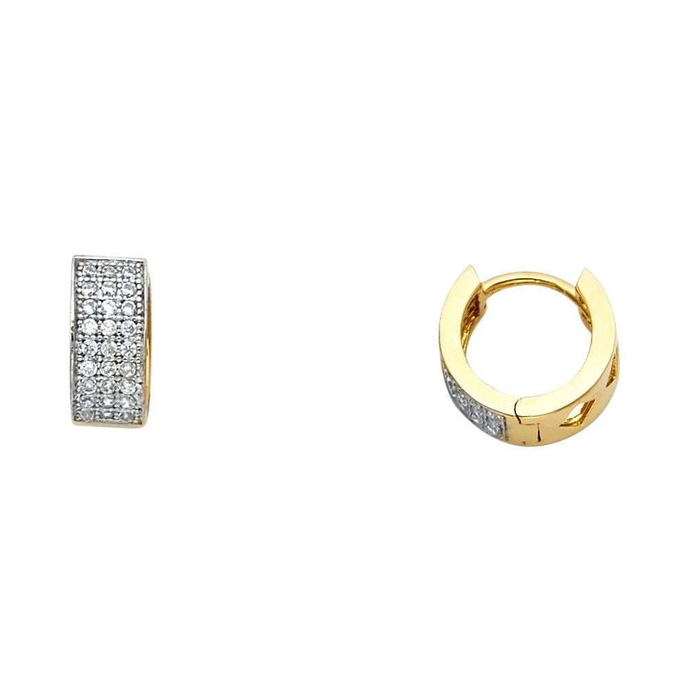 NEW 14K TWO TONE GOLD 3 LINE HUGGIES EARRINGS (1 of 2)