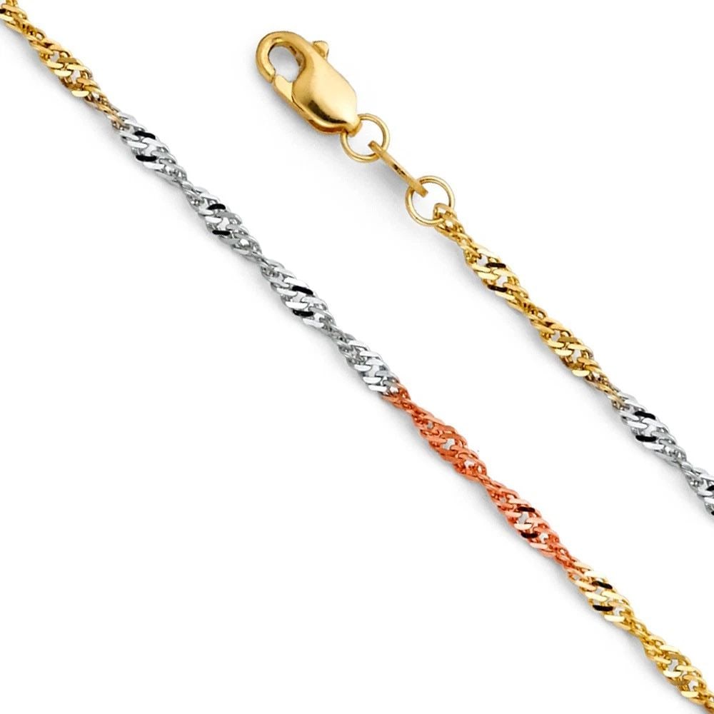 NEW 14K TRI COLOR GOLD 1.8MM SINGAPORE CHAIN (1 of 2)
